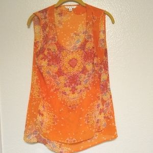 CAbi orange floral sleeveless layered top, S